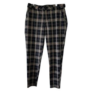 YOUNGLA Women’s Black & Cream Plaid Zip Front High Rise Trousers- Size 34x30
